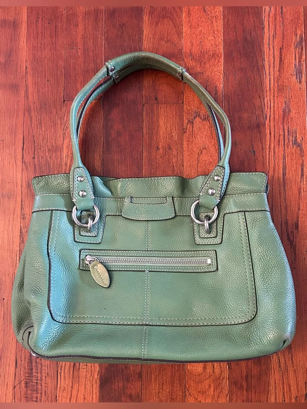 Vintage Coach Penelope F14686 Green Pebbled Leather Satchel Shoulder Bag Purse